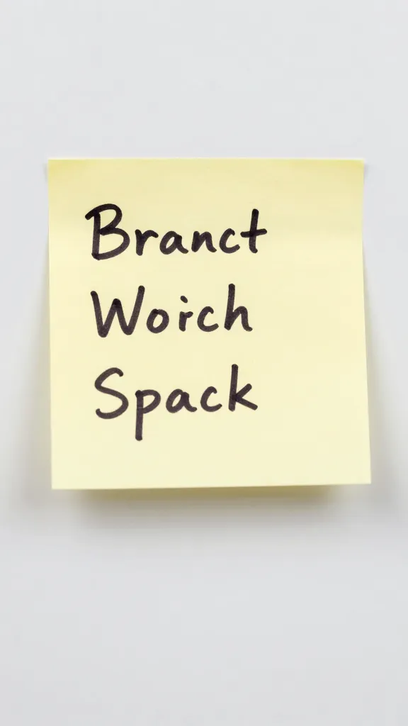 closeup of a single brainstorming sticky note with keywords on a whiteboard