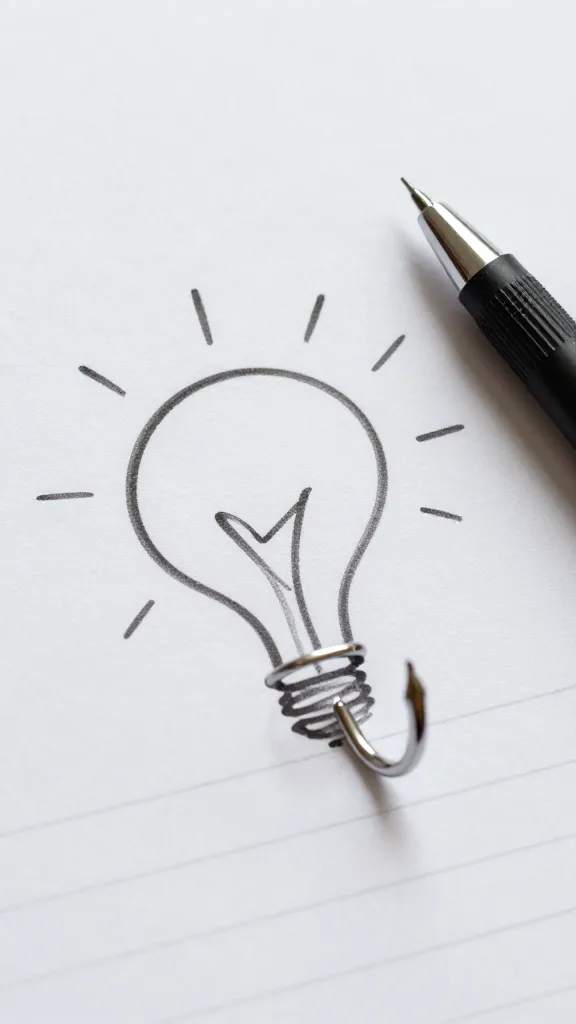 closeup of a single hook idea on a notepad with pen
