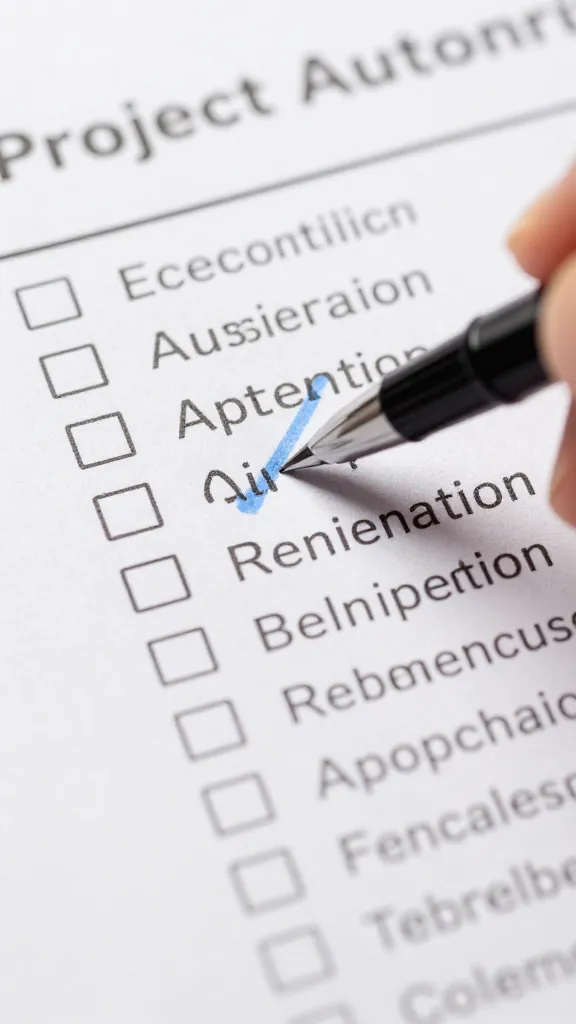 closeup of a checklist being marked for project automation