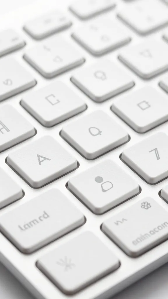 closeup of a sleek white keyboard with subtle AI task icons on keys