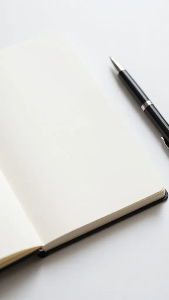 closeup of a single notepad and pen on a minimalist workspace