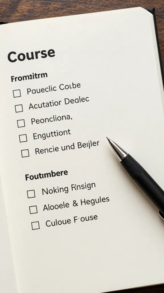 closeup of a notebook with AI-generated course outline and pen