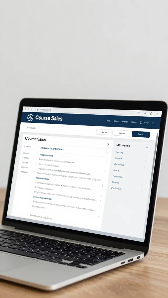 closeup of a laptop screen showing a course sales dashboard on a clean desk