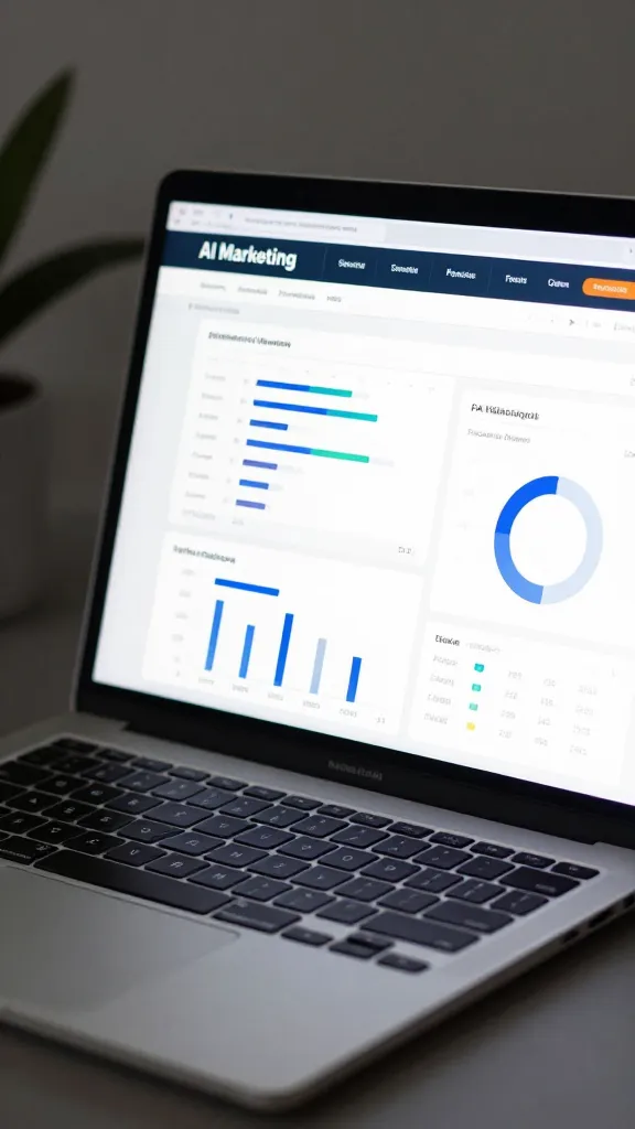 closeup of a single laptop screen displaying AI marketing analytics dashboard