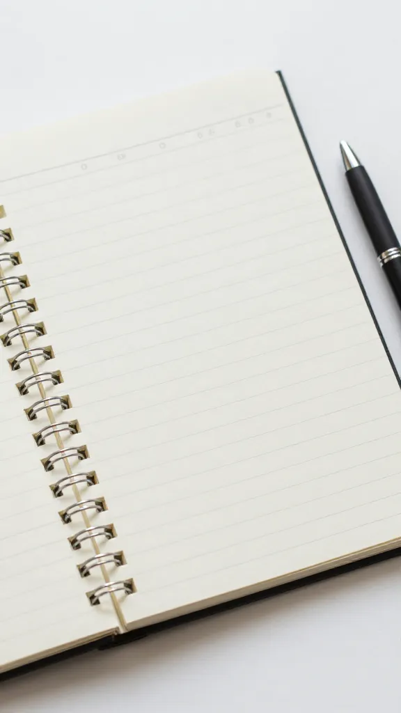closeup of a single blog editor notebook and pen on a clean desk