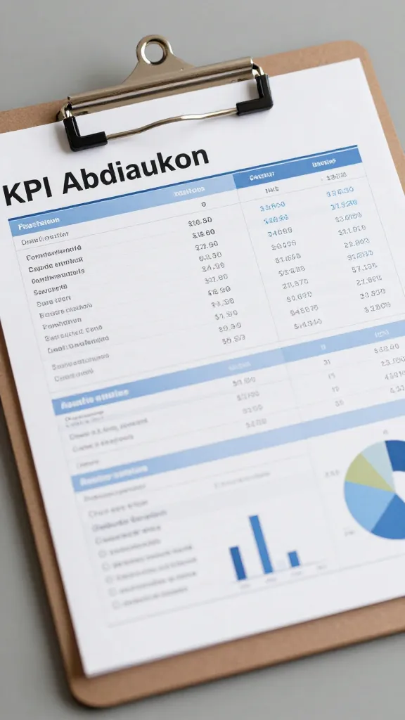 Closeup of a single clipboard with KPI report and AI analytics highlights