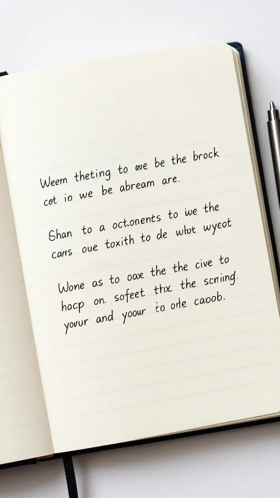 closeup of a single blog notebook with a pen and AI-generated draft on page