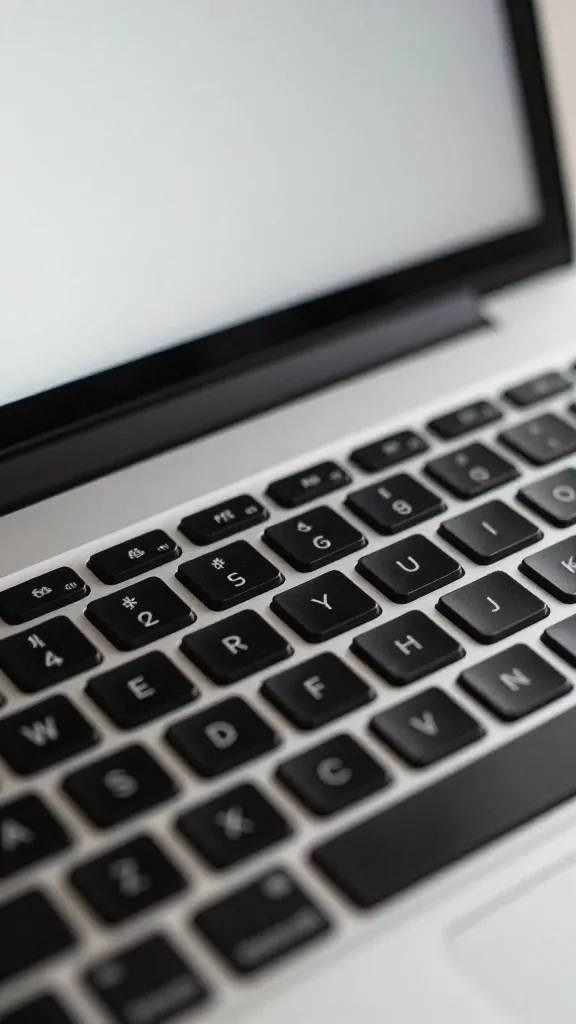 Closeup of a laptop keyboard with IA-generated content on screen, single focus