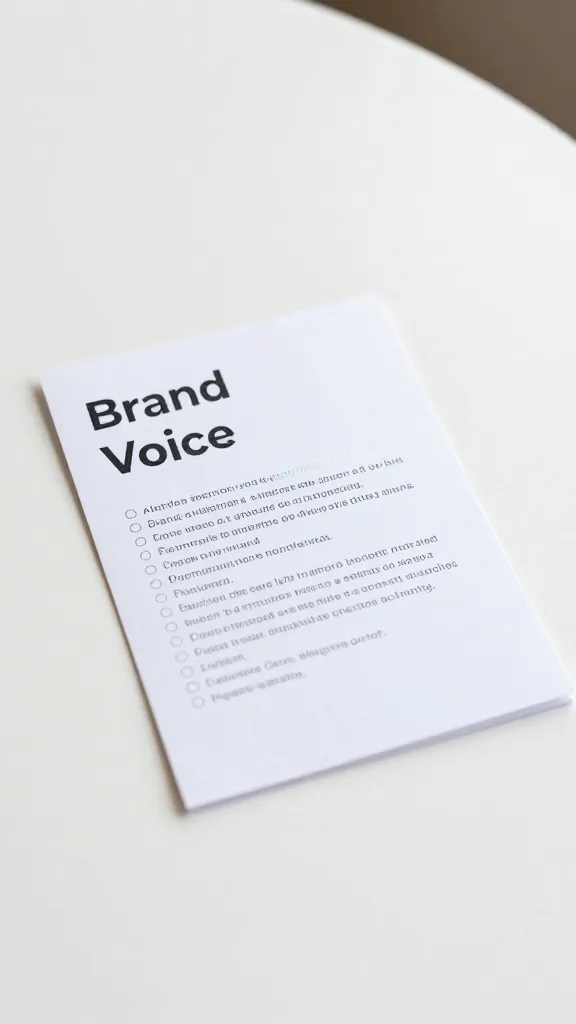 closeup of a single brand voice guideline card on a minimalist white table