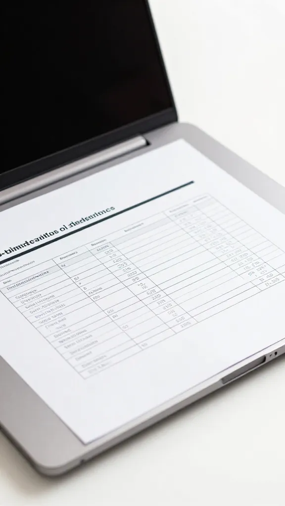 closeup of a single laptop on a clean desk showing IA-niche research sheet