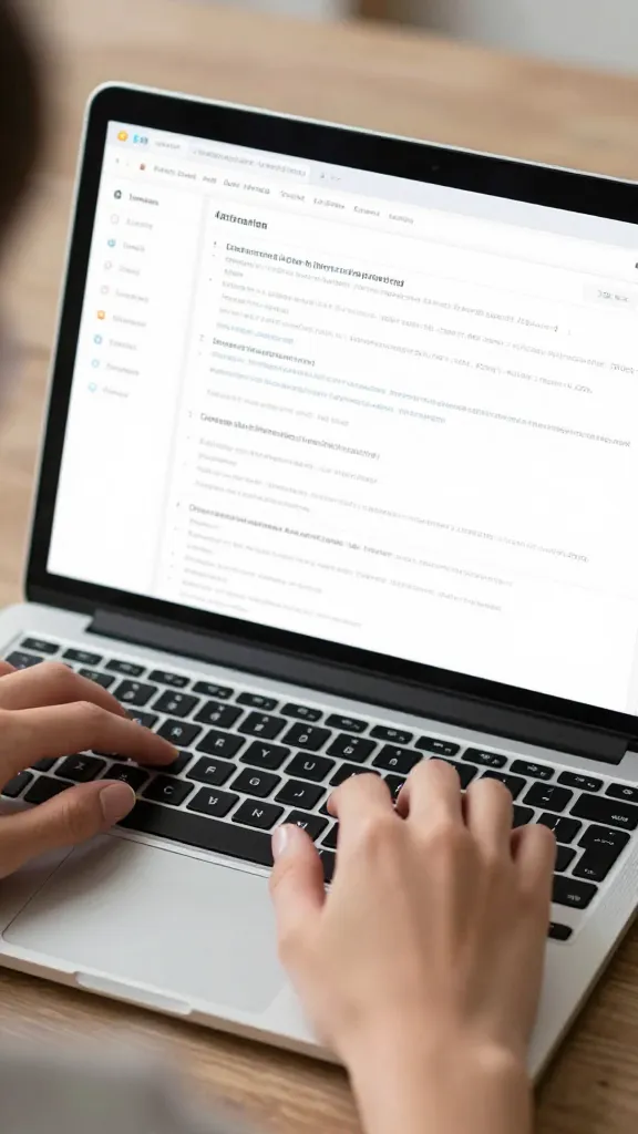 closeup of a woman using a laptop with AI research dashboard on screen