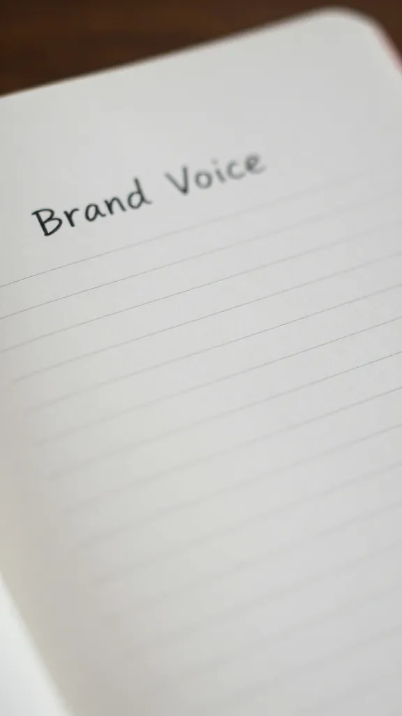 closeup of a single notebook page showing a brand voice draft, shallow depth of field