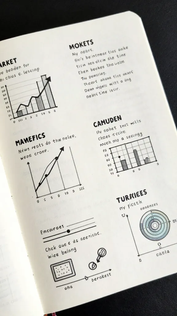 closeup of market research notebook with IA insights on page
